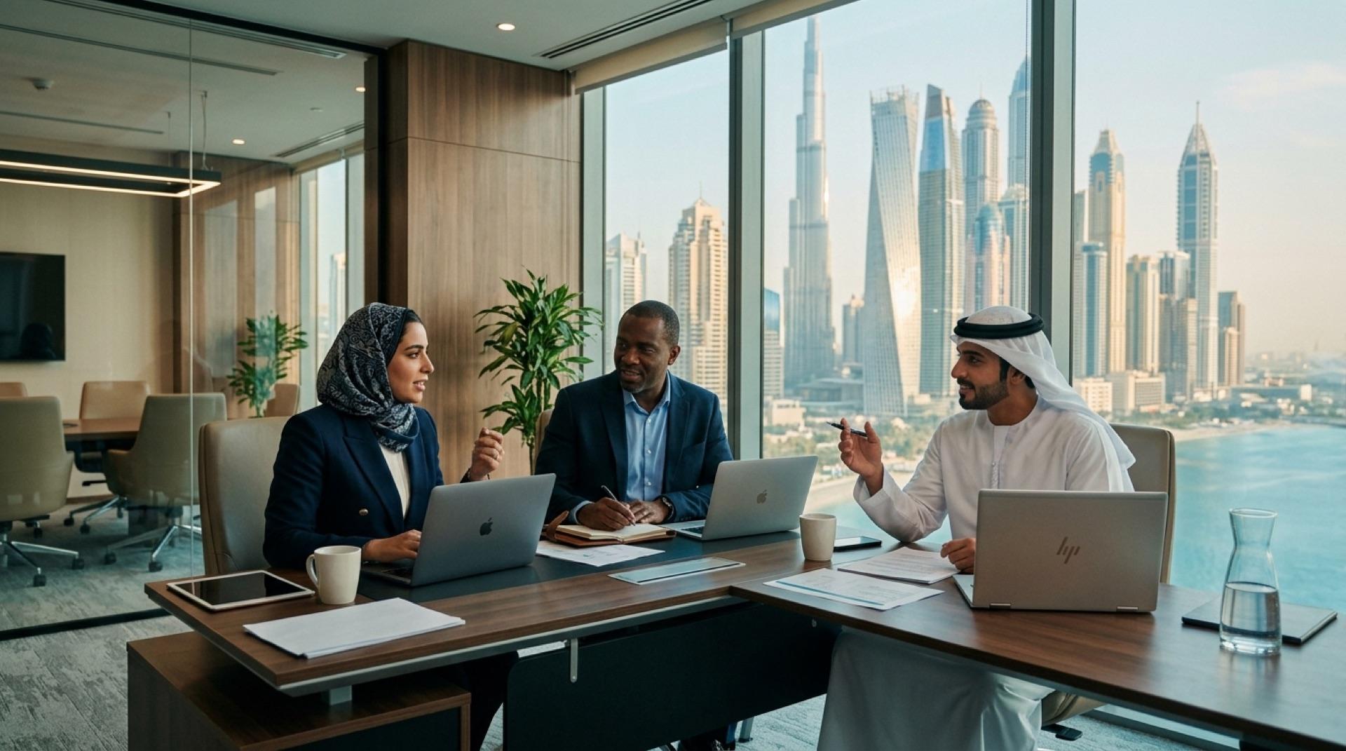 The GAFZA team working inside a modern UAE consultancy office